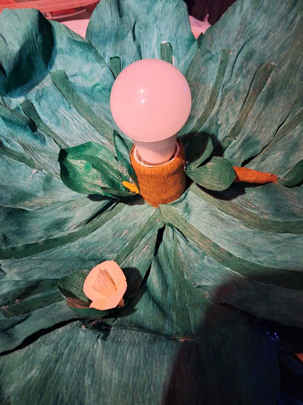 Italian Crepe Paper Tree/Leaf Hanging Lamp with Cream Flowers